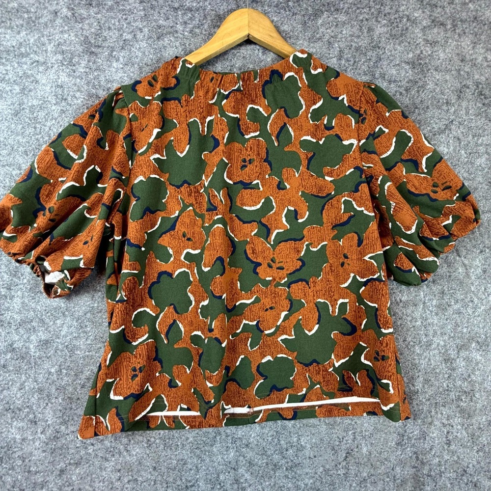 Melloday Blouse Top‎ Women Large Rust Green Floral Abstract Earth Tones Classy